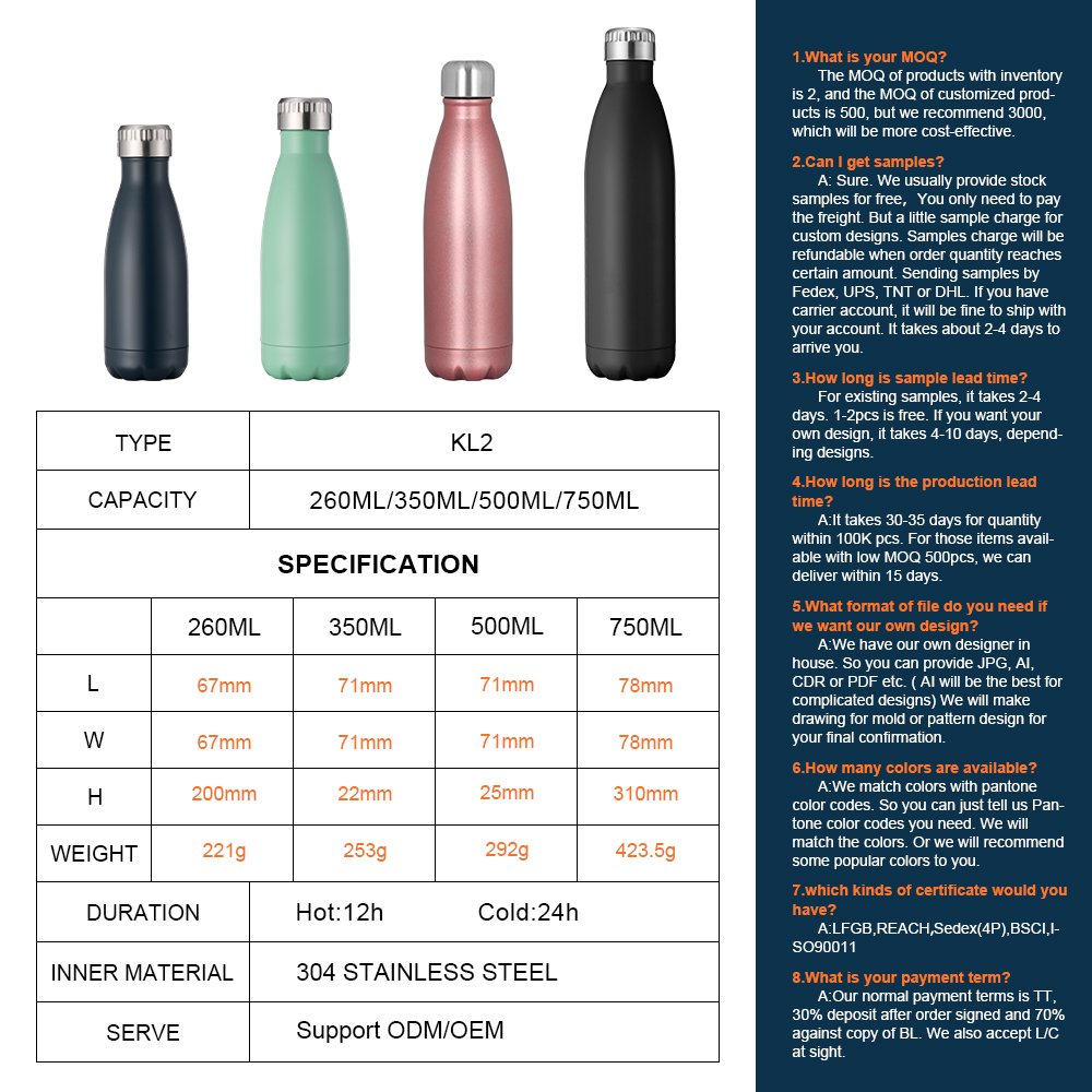 BPA Free Vacuum Stainless Steel Insulated Water Bottles matte 500ml Eco Friendly Cola Water Bottle