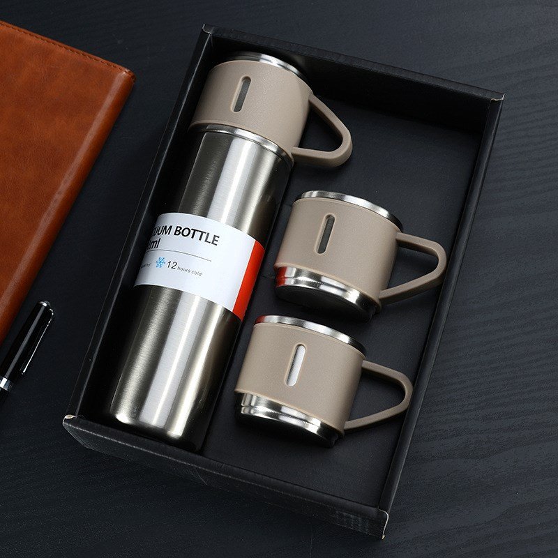 500ML Stainless Steel Vacuum Flask Gift Set Office Business Style Thermos Bottle Outdoor Hot Water Thermal Insulation Couple Cup