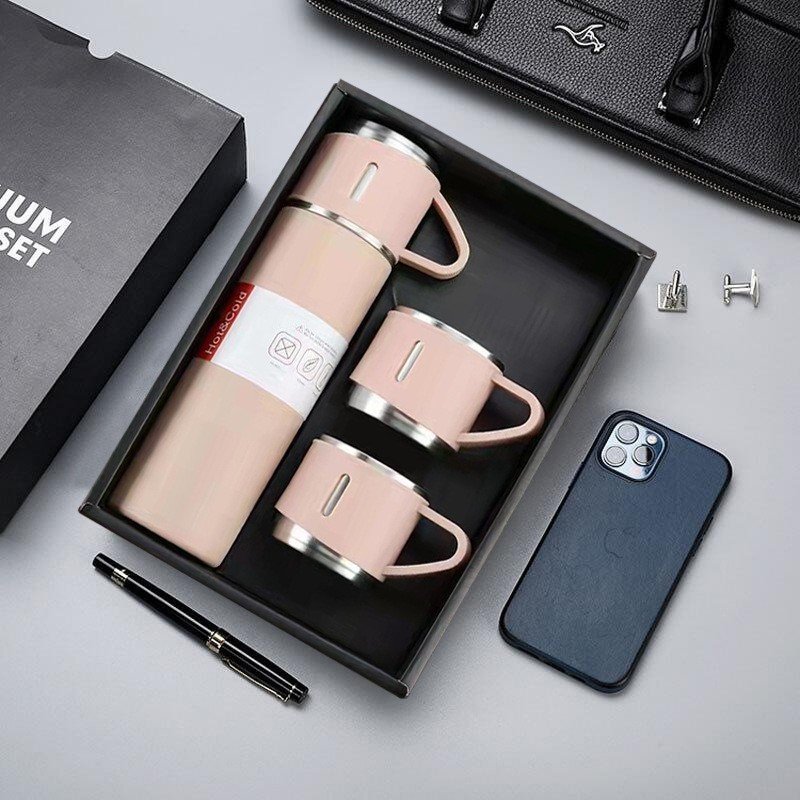 500ML Stainless Steel Vacuum Flask Gift Set Office Business Style Thermos Bottle Outdoor Hot Water Thermal Insulation Couple Cup