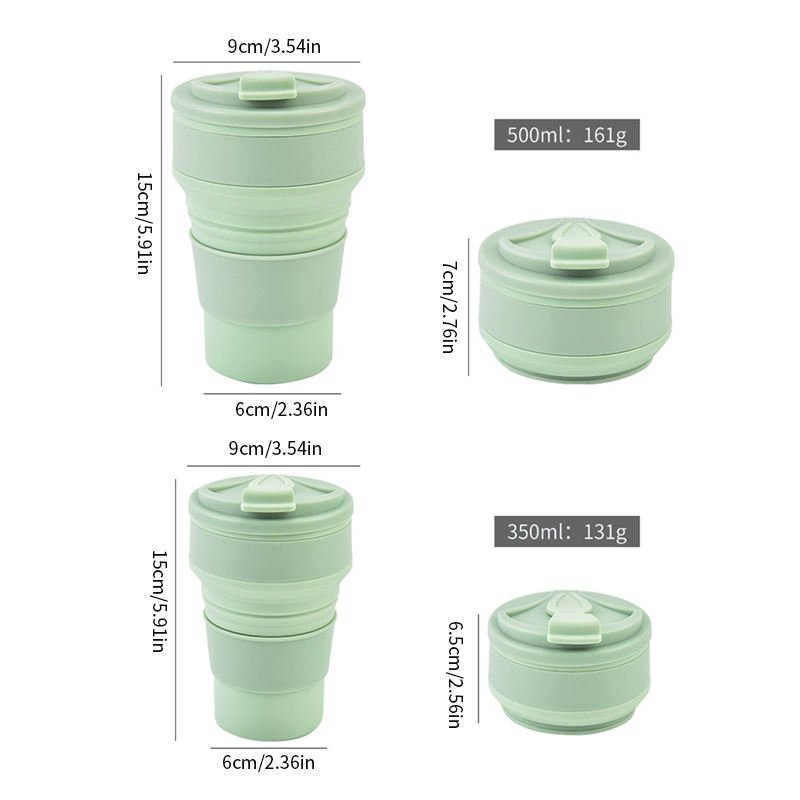 wholesale baby silicone drinking cup 350ml foldable water bottle reusable coffee silicone cup with lid foldable silicone cup