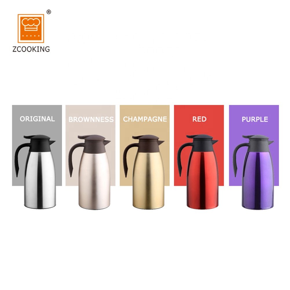 Stainless Steel Coffee Thermal Carafe - 2 L Double Walled Insulated Vacuum Flask 24 Hour Heat Retention For Coffee