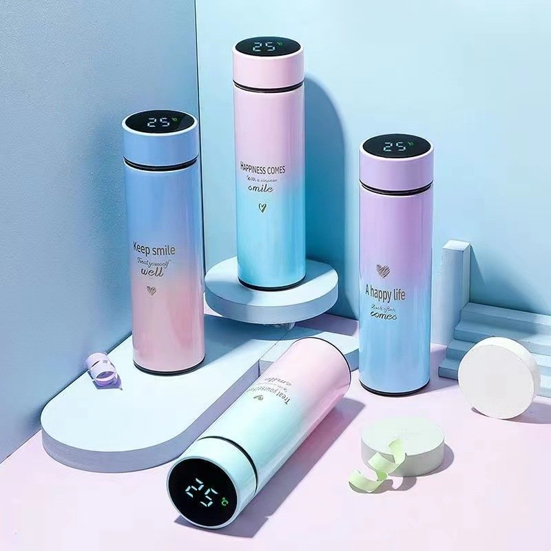 Novelty Design Printing Travel Vacuum Flask with Temperature Display Straight Cup for Business Insulated Thermos Business Gifts