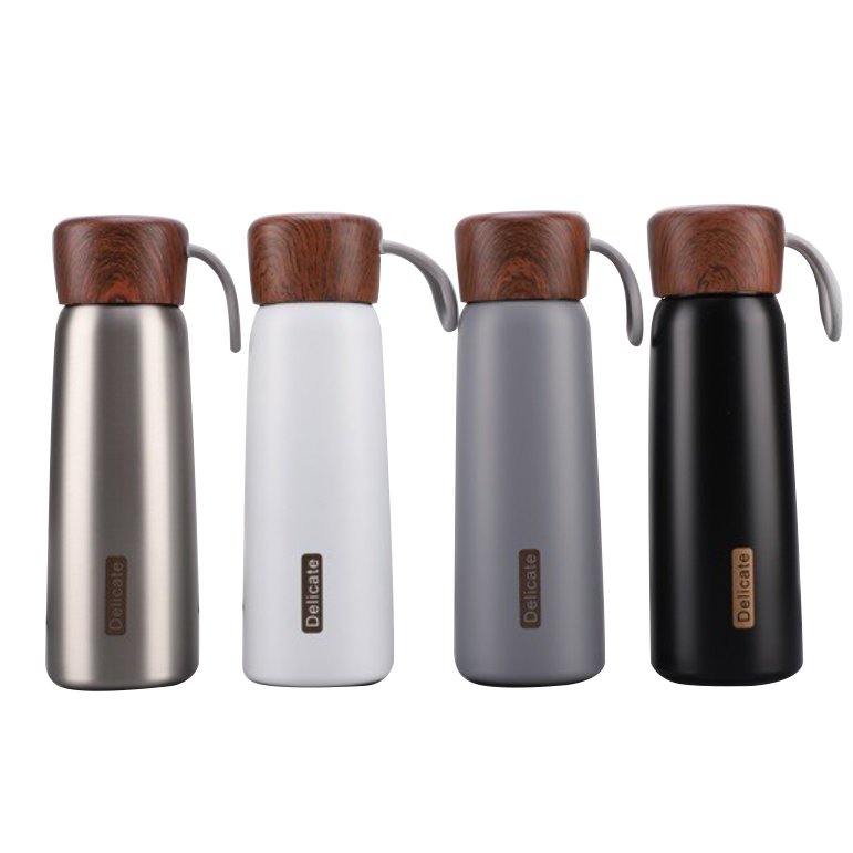 500ml Outdoor Thermos Water Bottle 304 Stainless Steel Thermal Bottle Portable Wood Grain Rope Lid Vacuum Flask