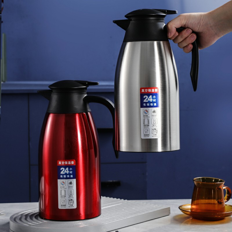 2 Liter 304 Red Kettle Thermos Vacuum Flask and Jug Hot Water Bottle and Food Flask Durable Food Storage Thermos Camping Kettle
