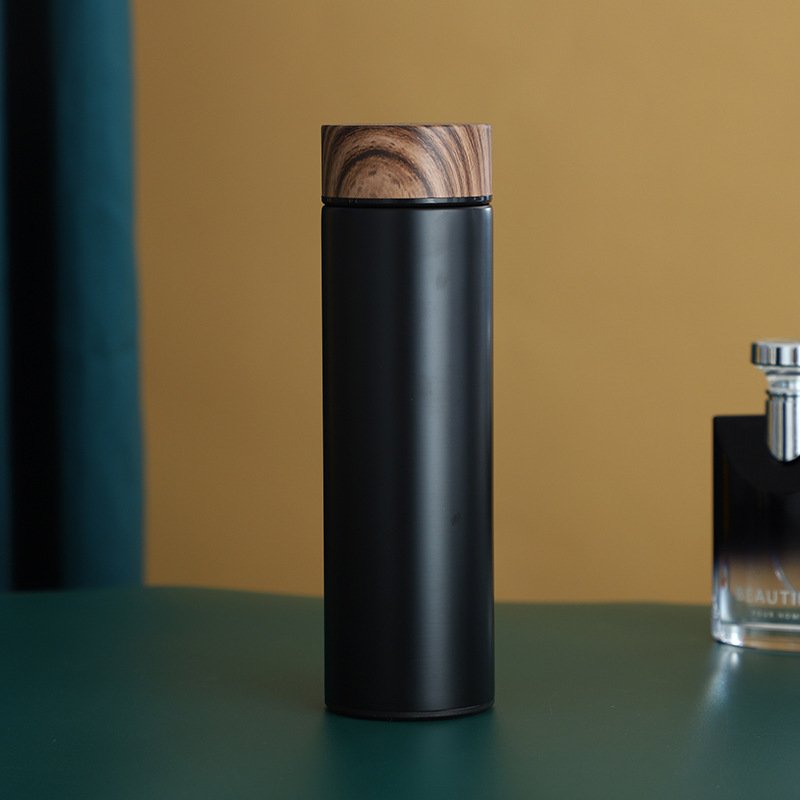 Wholesale 17oz Stainless Steel Insulated Vacuum Flask Tea Infuser Water Bottle with Wooden Grain Color Lid Logo Print Customize