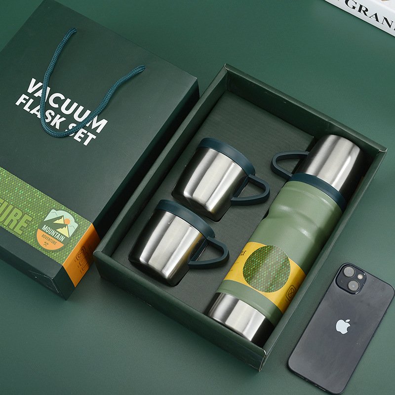 Hot Business Gift Set 500ml 304 Stainless Steel Vacuum Flask Thermos Cup Set with Custom Logo