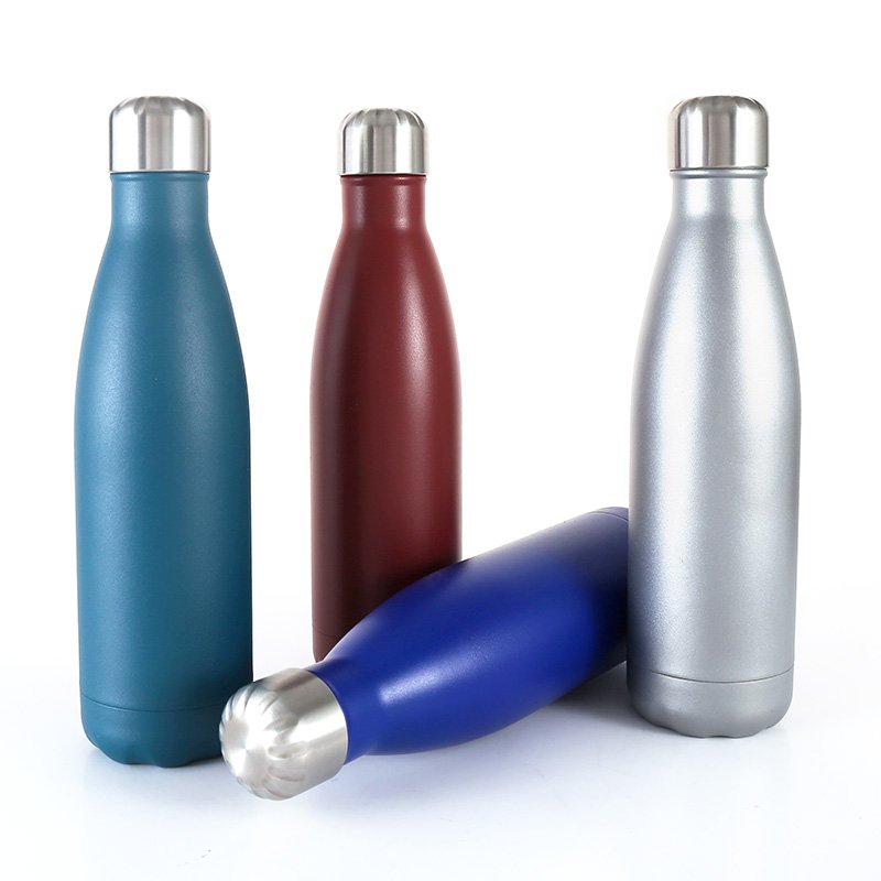 500ml powder coating blue water bottle Wholesale Insulated Stainless Steel Cola Shaped Water Bottle For Father gift