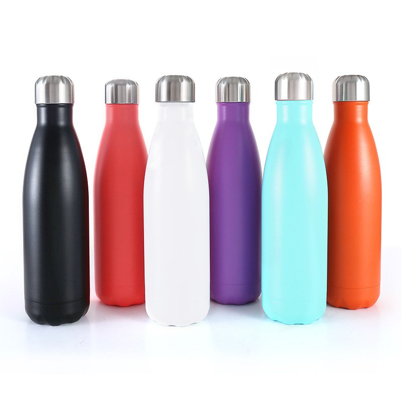 500ml powder coating blue water bottle Wholesale Insulated Stainless Steel Cola Shaped Water Bottle For Father gift