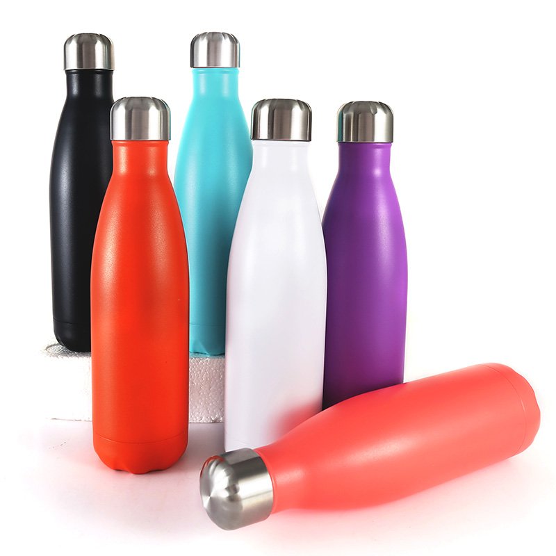 500ml powder coating blue water bottle Wholesale Insulated Stainless Steel Cola Shaped Water Bottle For Father gift