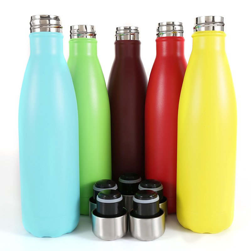 500ml powder coating blue water bottle Wholesale Insulated Stainless Steel Cola Shaped Water Bottle For Father gift