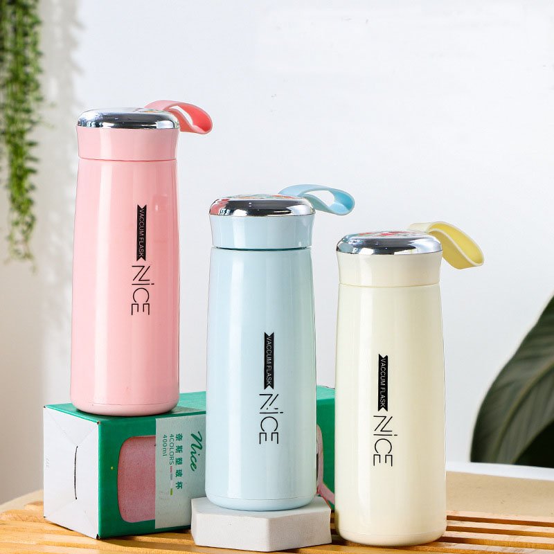 Glass Water Bottle Unbreakable Clear Cylinder 400ml Drinking Glass Water Bottle