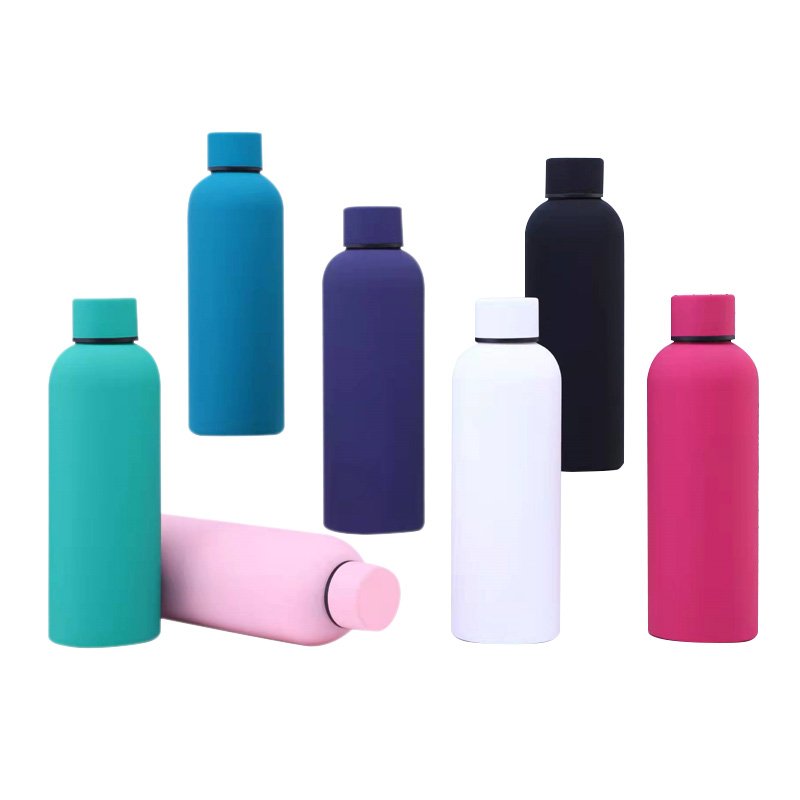 500ml 750ml Rubber Small Mouth Metal Drink Gym Sport Motivational Insulated Stainless Steel Water Bottle With Custom Logo