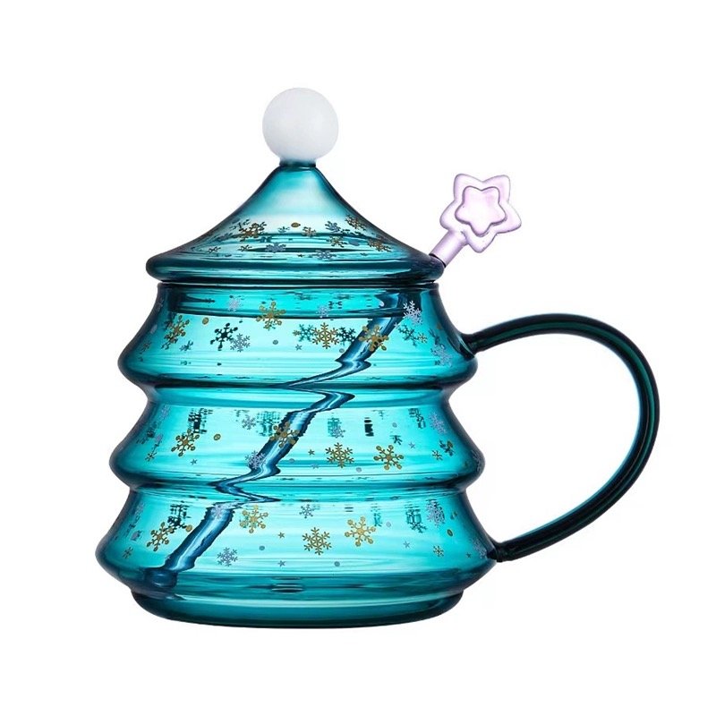 Lead Free Special Christmas Tree Design Glass Cup Mug For Coffee Tea Milk Christmas Tree Glass Mug