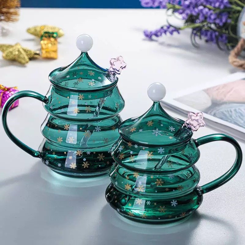 Lead Free Special Christmas Tree Design Glass Cup Mug For Coffee Tea Milk Christmas Tree Glass Mug