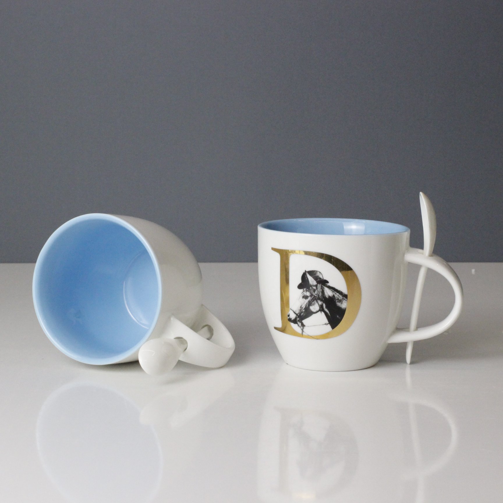 Ceramic Coffee Mugs attached with spoon Customized Gold Color Pattern Design Coffee Mugs Custom Logo Printed