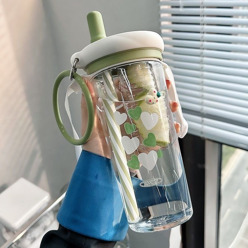 Zogifts Luxury Portable Double Drink Straw Water Bottle Large Capacity Dazzling Space Cup for Sports Travel Camping