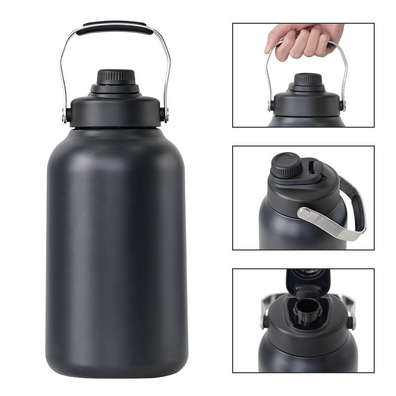 Custom logo ss 64oz half gallon gym fitness sport vacuum insulated flask stainless steel drinking water bottle jug
