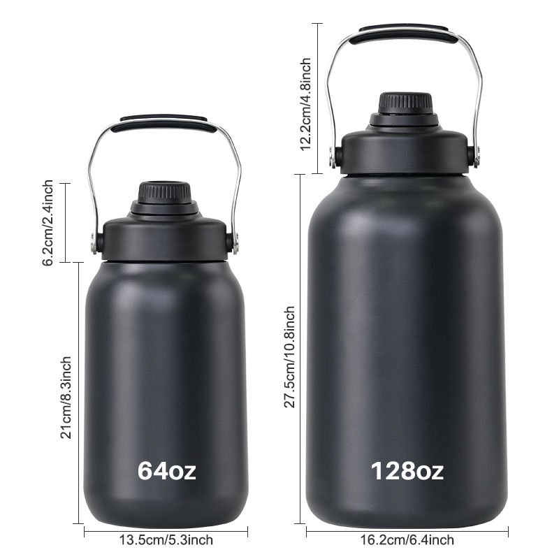 Custom logo ss 64oz half gallon gym fitness sport vacuum insulated flask stainless steel drinking water bottle jug