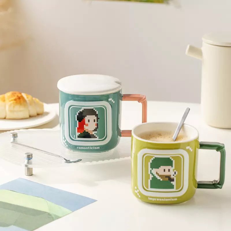 Porcelain Cup Christmas Manufacturer Cartoon Cute Ceramic Coffee Mug tea and saucer set With Lid supplier espresso fathers day