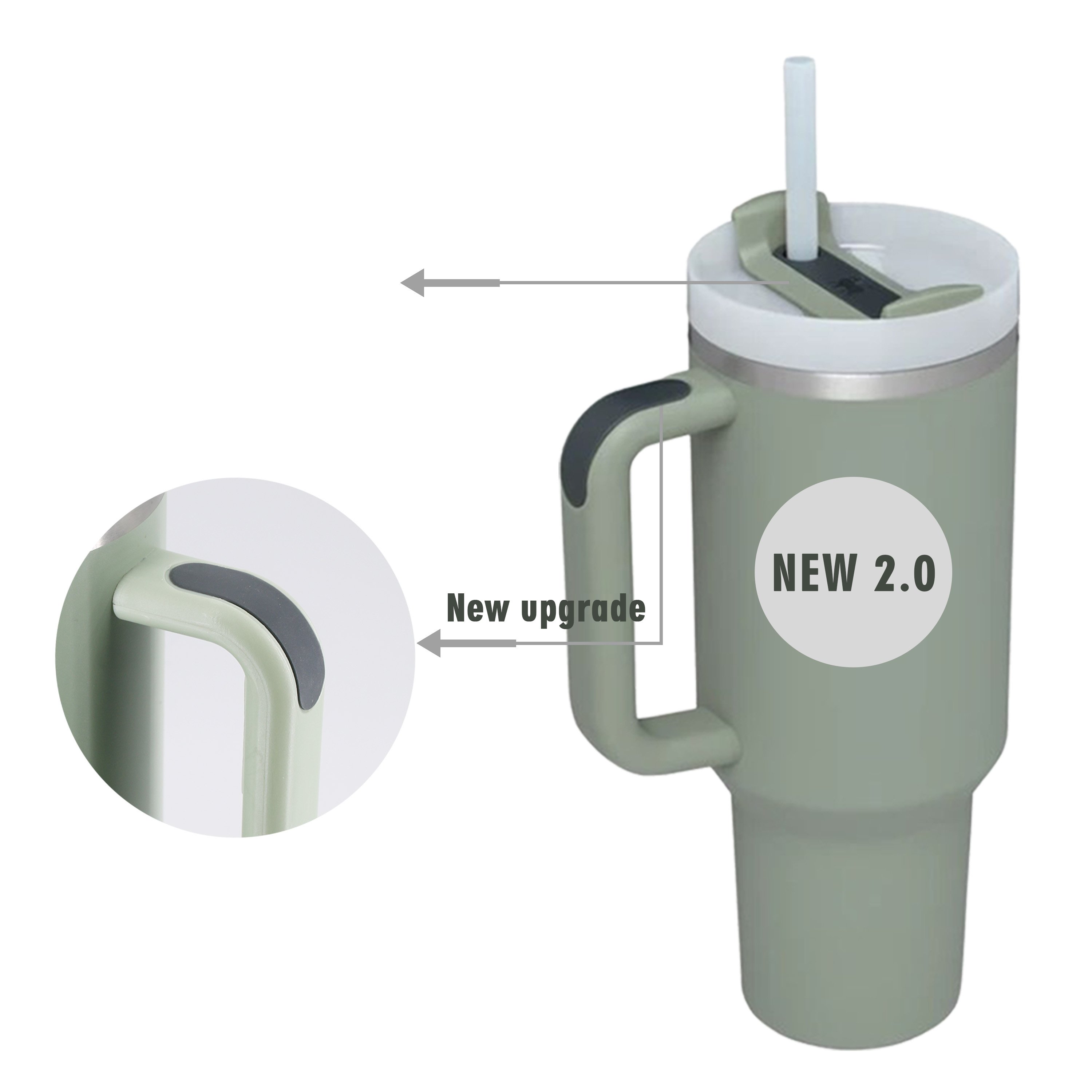 Custom Logo 40oz 40 oz Personalized Outdoor Coffee Travel Mugs Stainless Steel H2.0 Tumbler with Handle and Straw Lid