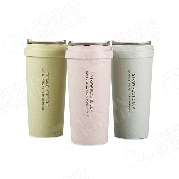 Eco Friendly Bamboo Fiber Coffee Cup with lid, Wheat Straw Coffee Cups with Leakproof handle lid, Reusable Coffee Mug for Travel