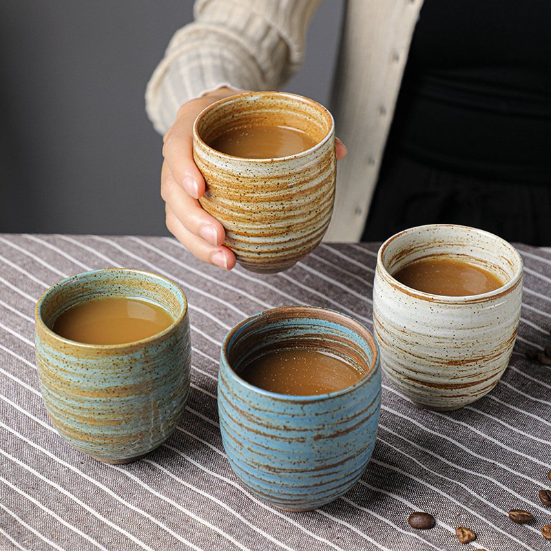 Custom Logo Pottery Clay Coffee Mug Cup Gradient Glazed Japanese Arabic Style Vintage Tea Ceramic Coffee Cup Mug