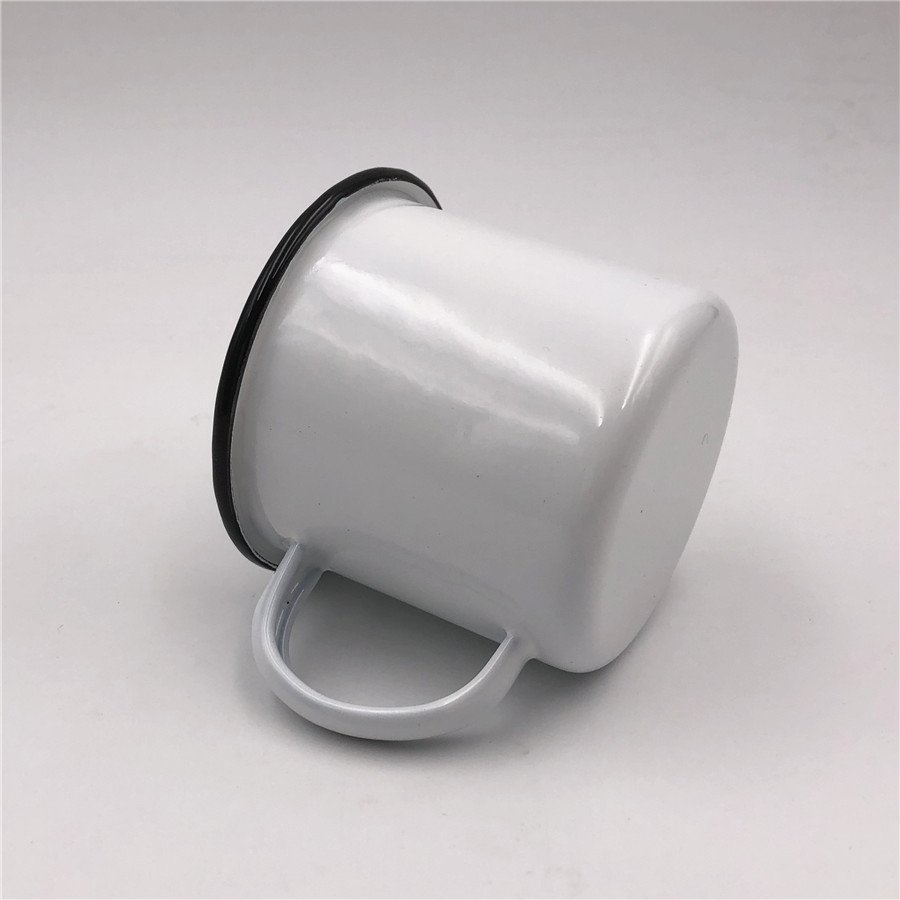 LOW MOQ DDP SHIPMENT 16oz 0.5mm thick black rim stocked custom personalized logo camping enamel coffee mug for sublimation
