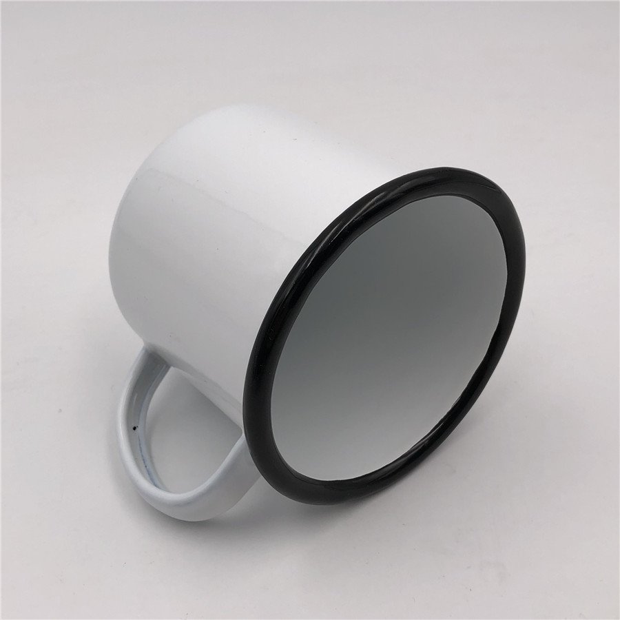 LOW MOQ DDP SHIPMENT 16oz 0.5mm thick black rim stocked custom personalized logo camping enamel coffee mug for sublimation