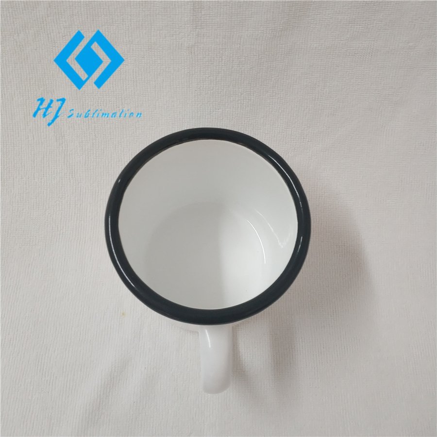 LOW MOQ DDP SHIPMENT 16oz 0.5mm thick black rim stocked custom personalized logo camping enamel coffee mug for sublimation