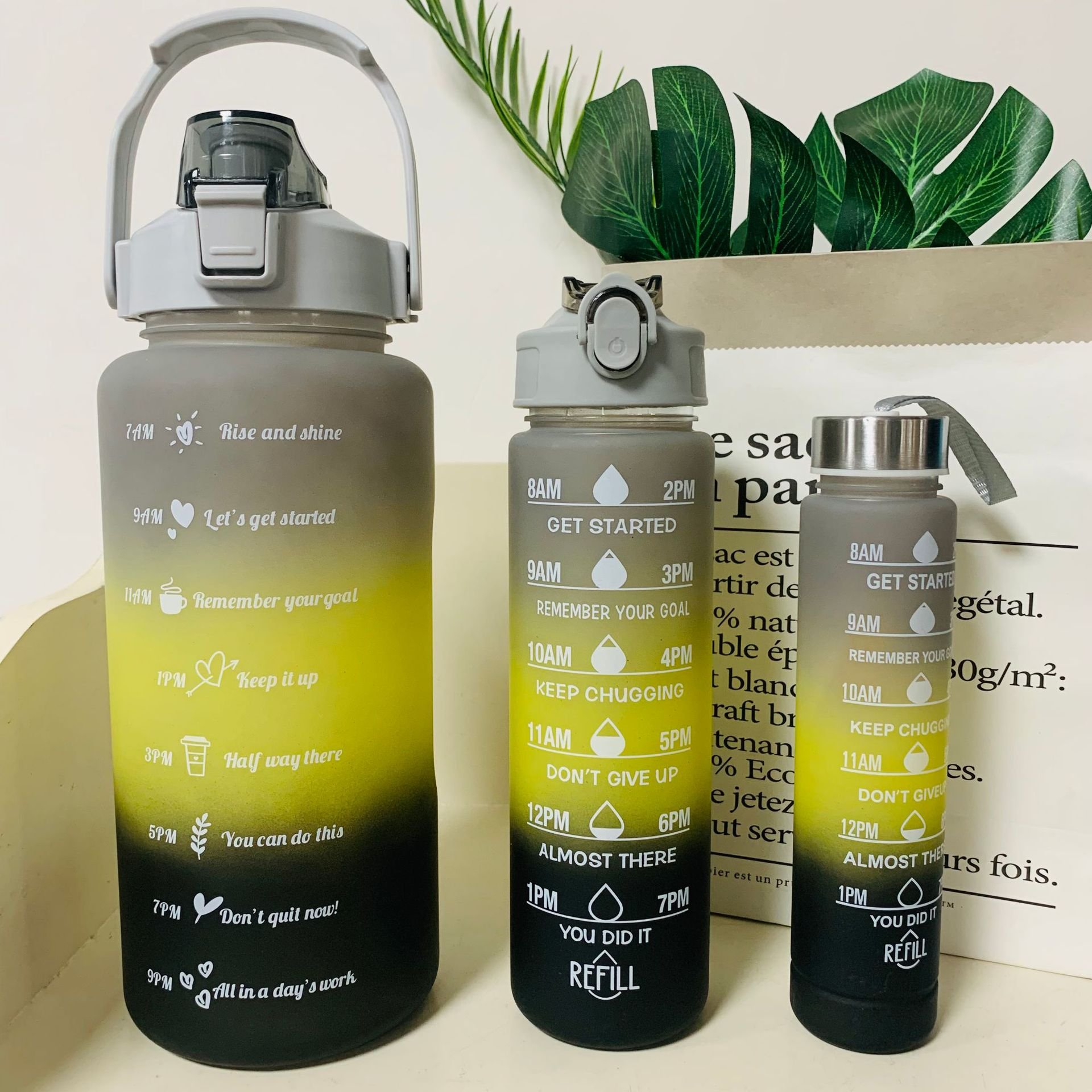 Sports Water Bottle 3pcs/set Motivational Water Bottle For Male Female Set 2000ml 900ml 300ml Portable Reusable Summer Cups
