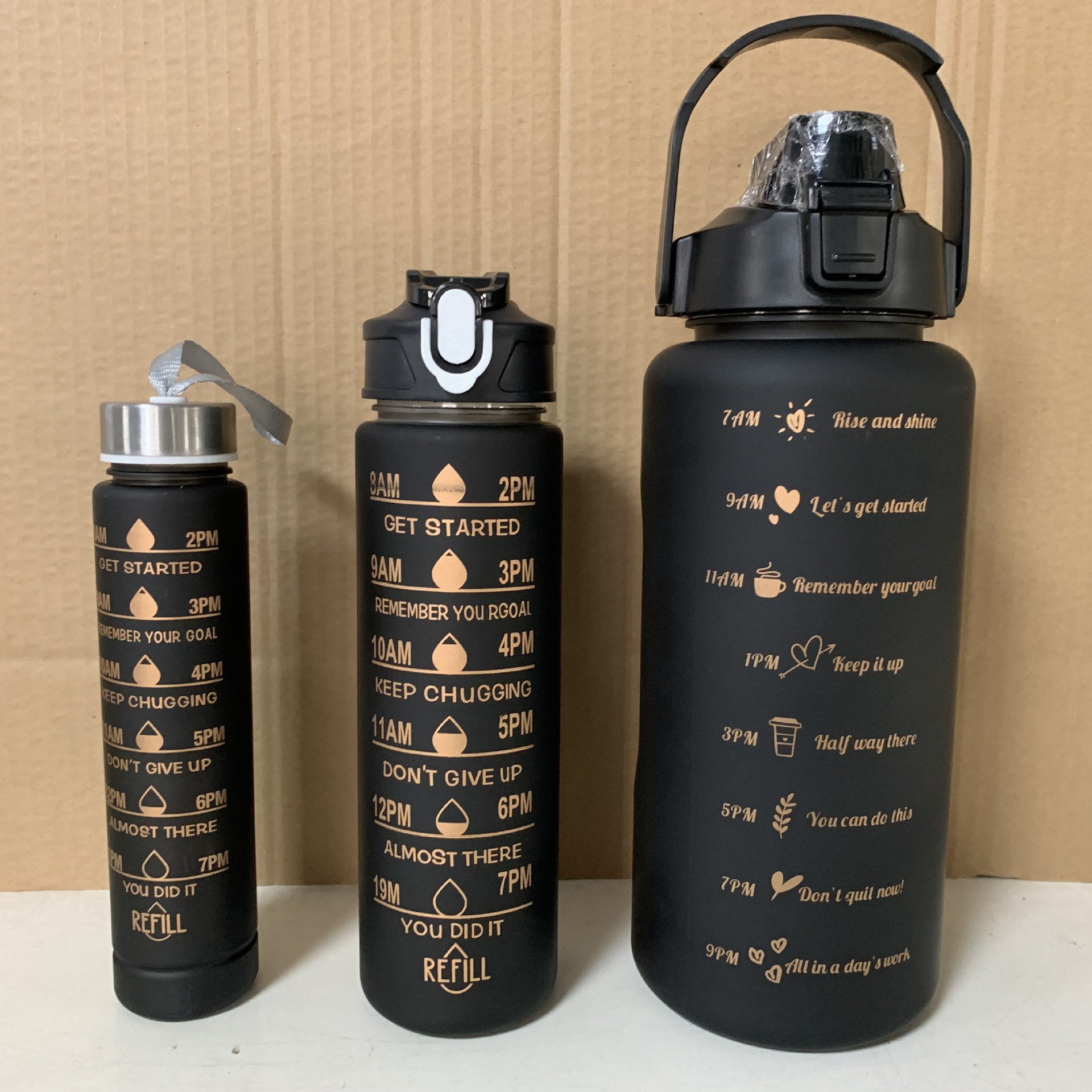 Sports Water Bottle 3pcs/set Motivational Water Bottle For Male Female Set 2000ml 900ml 300ml Portable Reusable Summer Cups