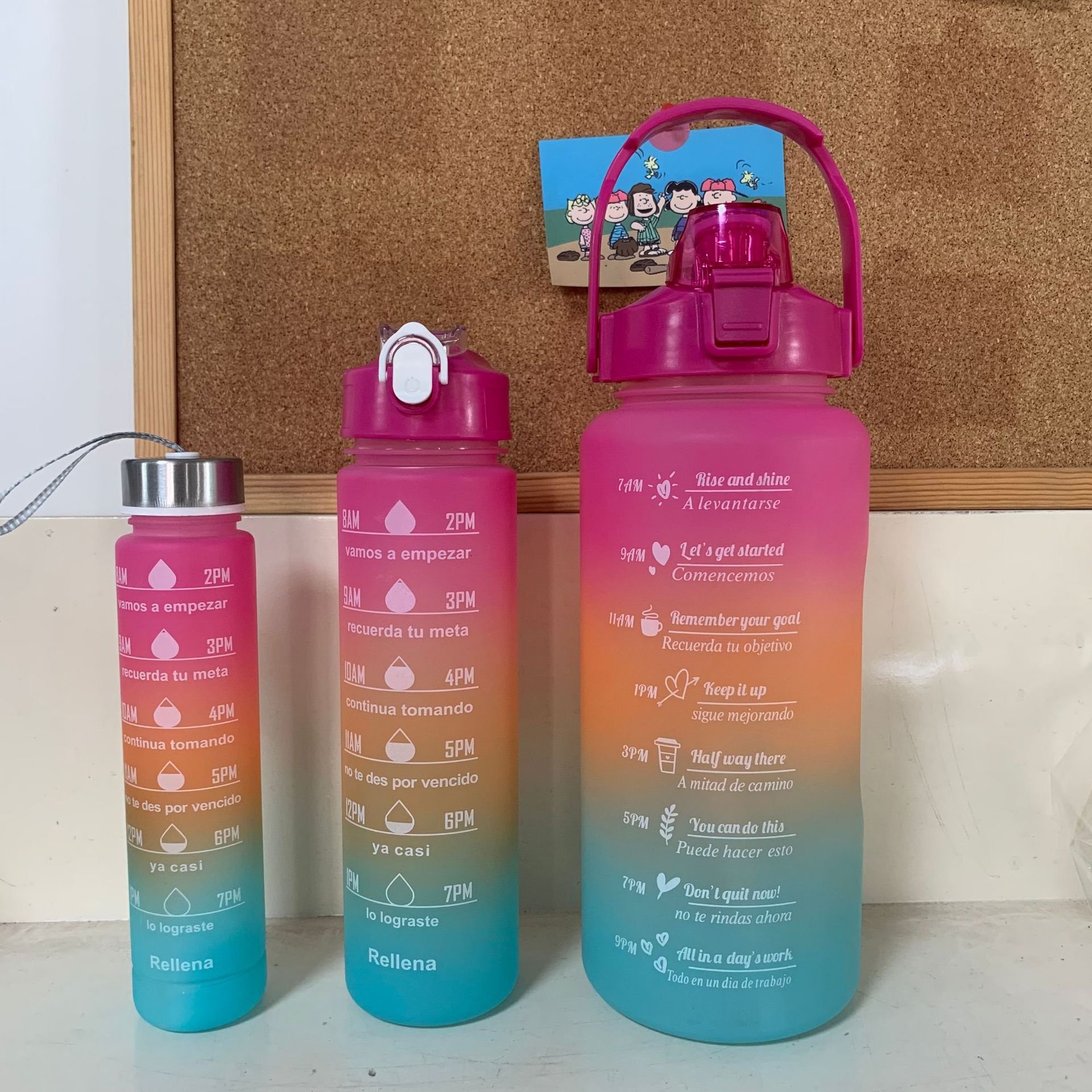 Sports Water Bottle 3pcs/set Motivational Water Bottle For Male Female Set 2000ml 900ml 300ml Portable Reusable Summer Cups