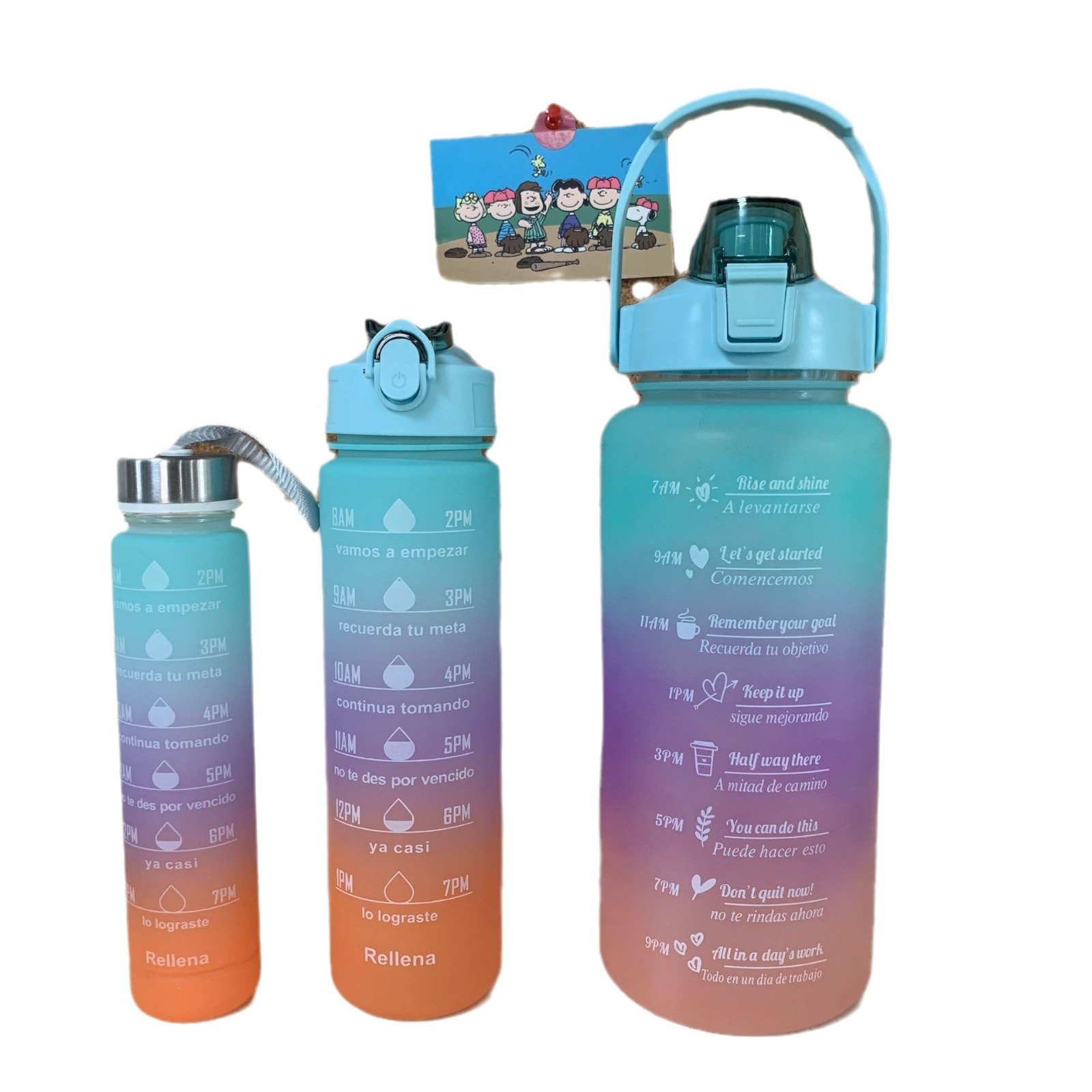 Sports Water Bottle 3pcs/set Motivational Water Bottle For Male Female Set 2000ml 900ml 300ml Portable Reusable Summer Cups