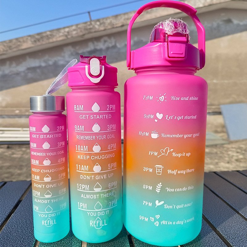 Sports Water Bottle 3pcs/set Motivational Water Bottle For Male Female Set 2000ml 900ml 300ml Portable Reusable Summer Cups