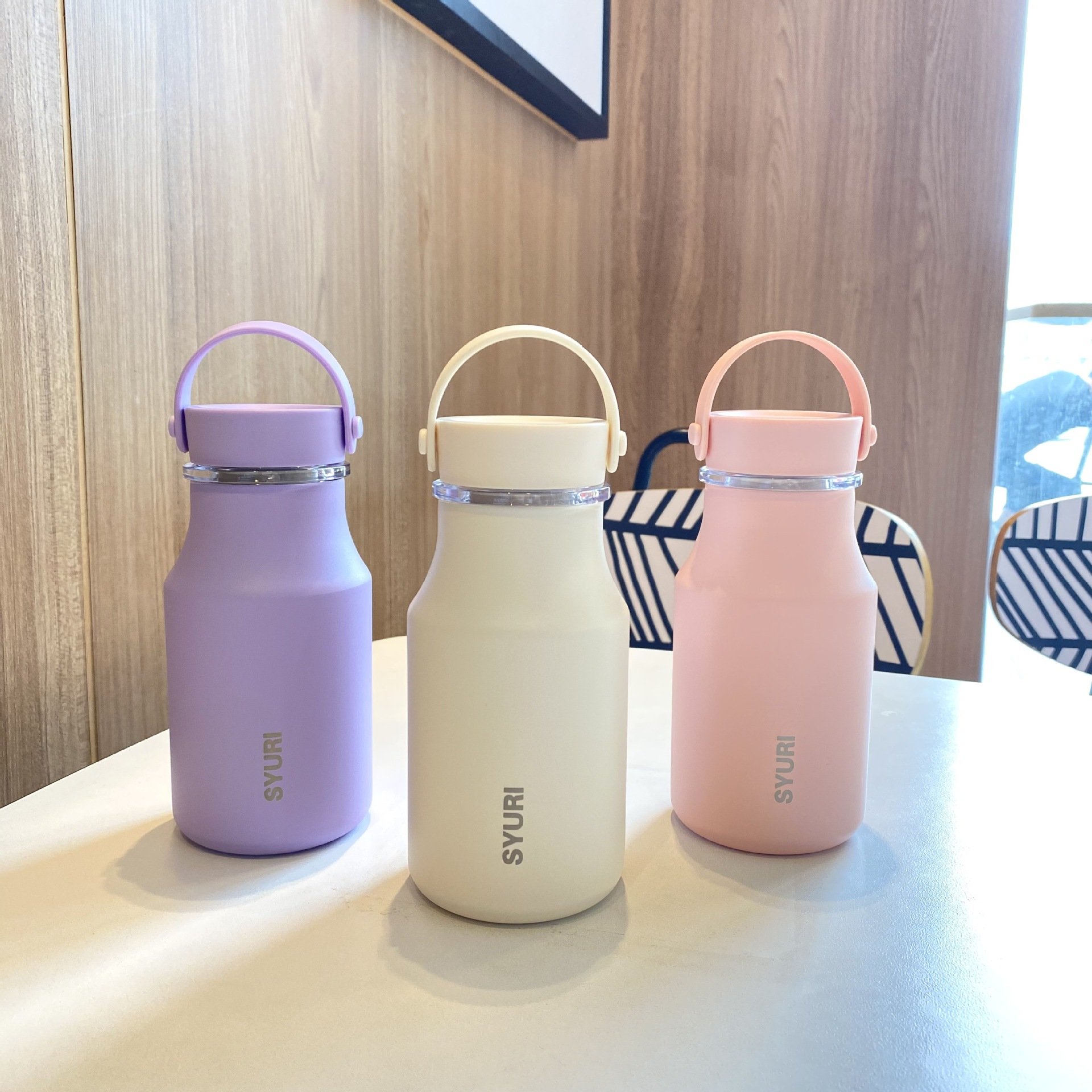 Colorful students 380ml portable double wall vacuum flasks gifts stainless steel insulated thermos water bottle with handle