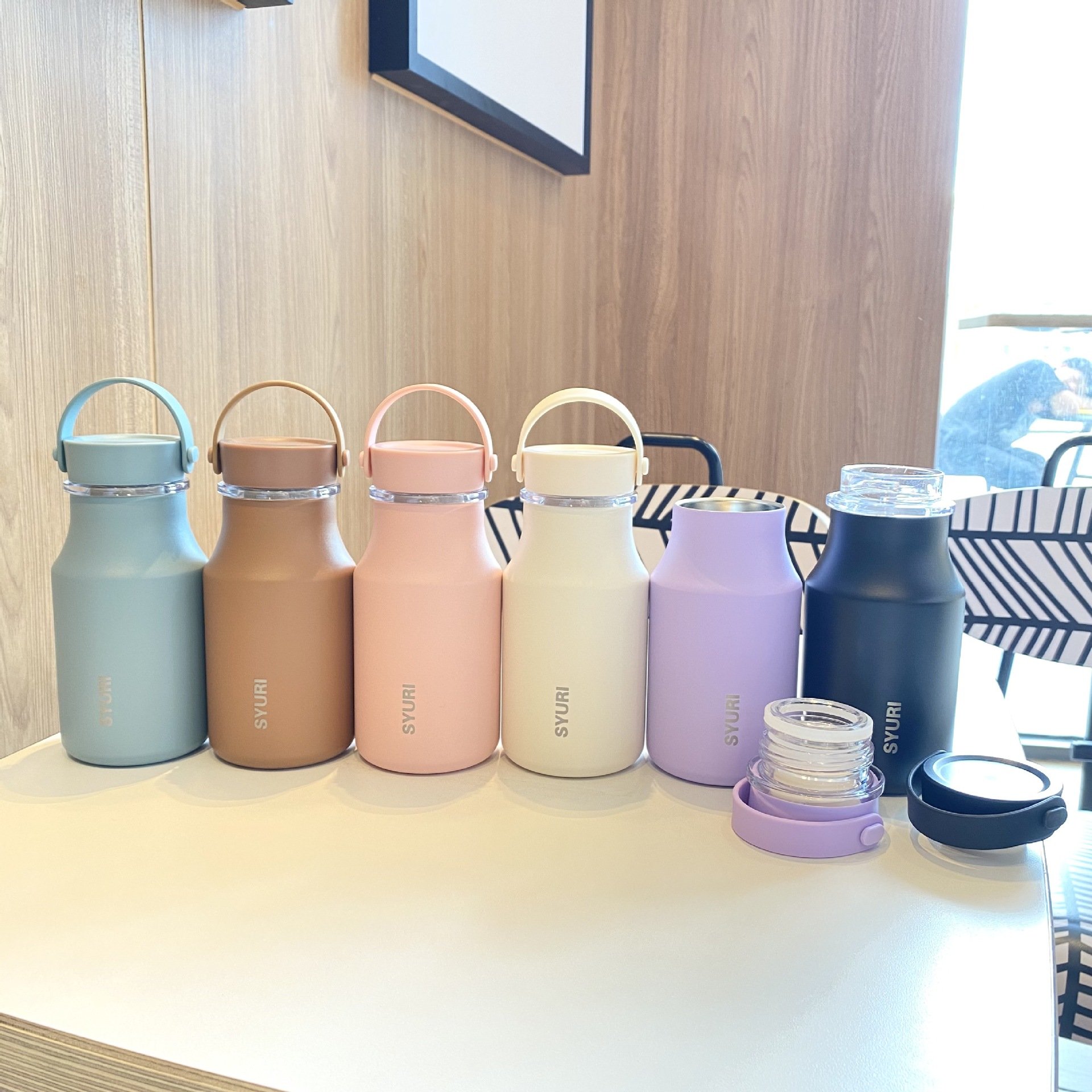 Colorful students 380ml portable double wall vacuum flasks gifts stainless steel insulated thermos water bottle with handle