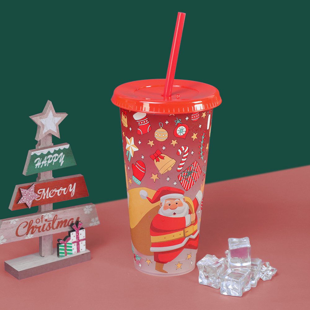 Wholesale 24oz reusable coffee cold magic tumbler tops clear sip christmas cup straw
