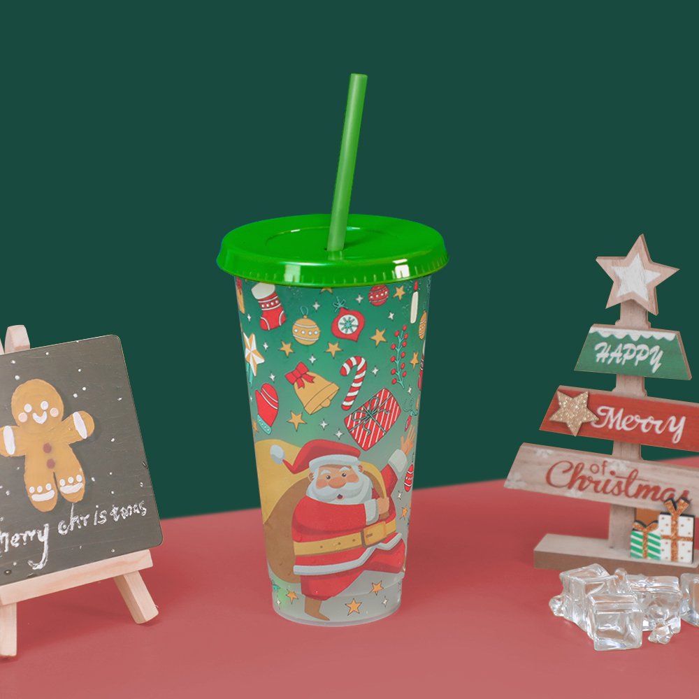 Wholesale 24oz reusable coffee cold magic tumbler tops clear sip christmas cup straw