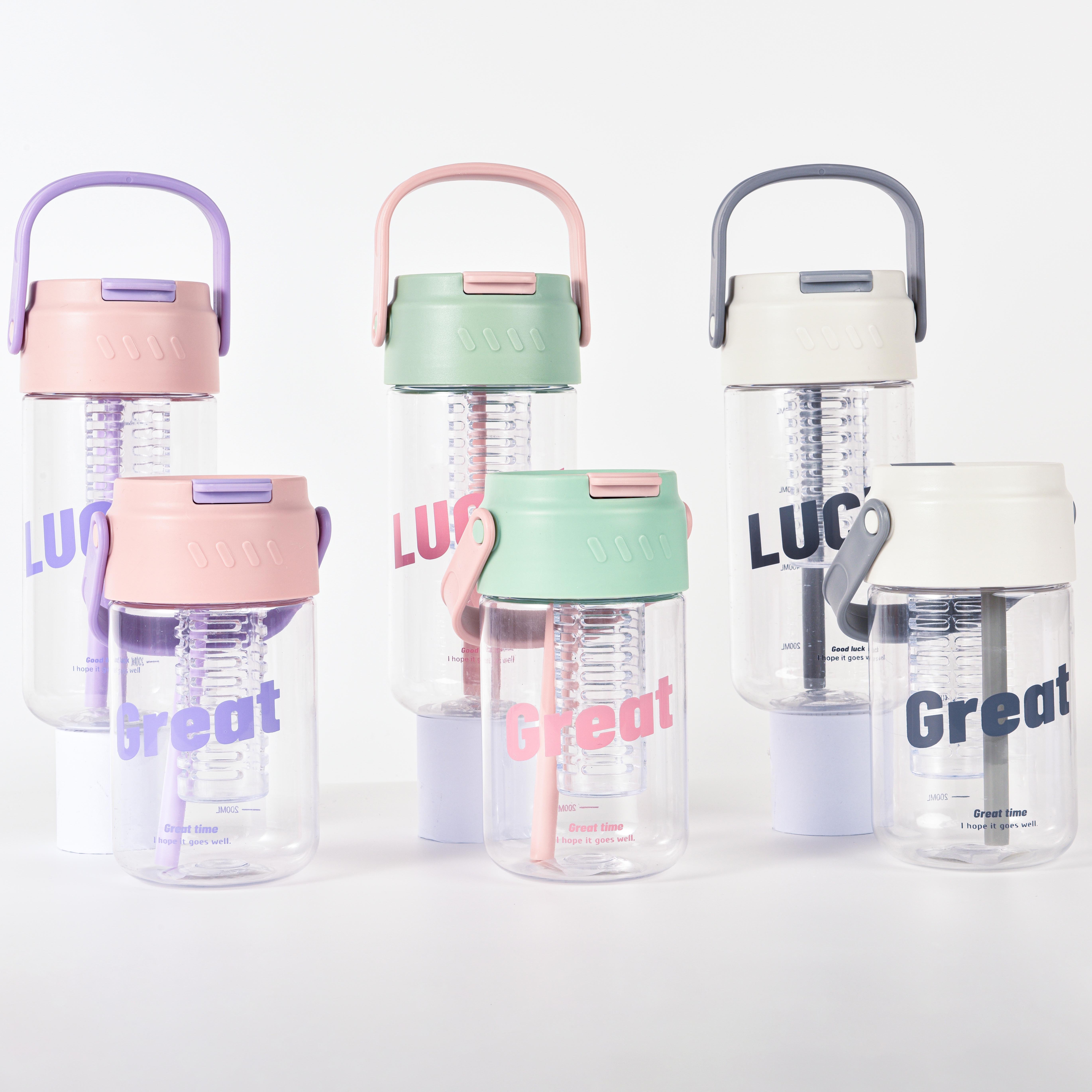 NXF Custom logo 600ml transparent portable cute plastic sport clear drinking water bottle with handle
