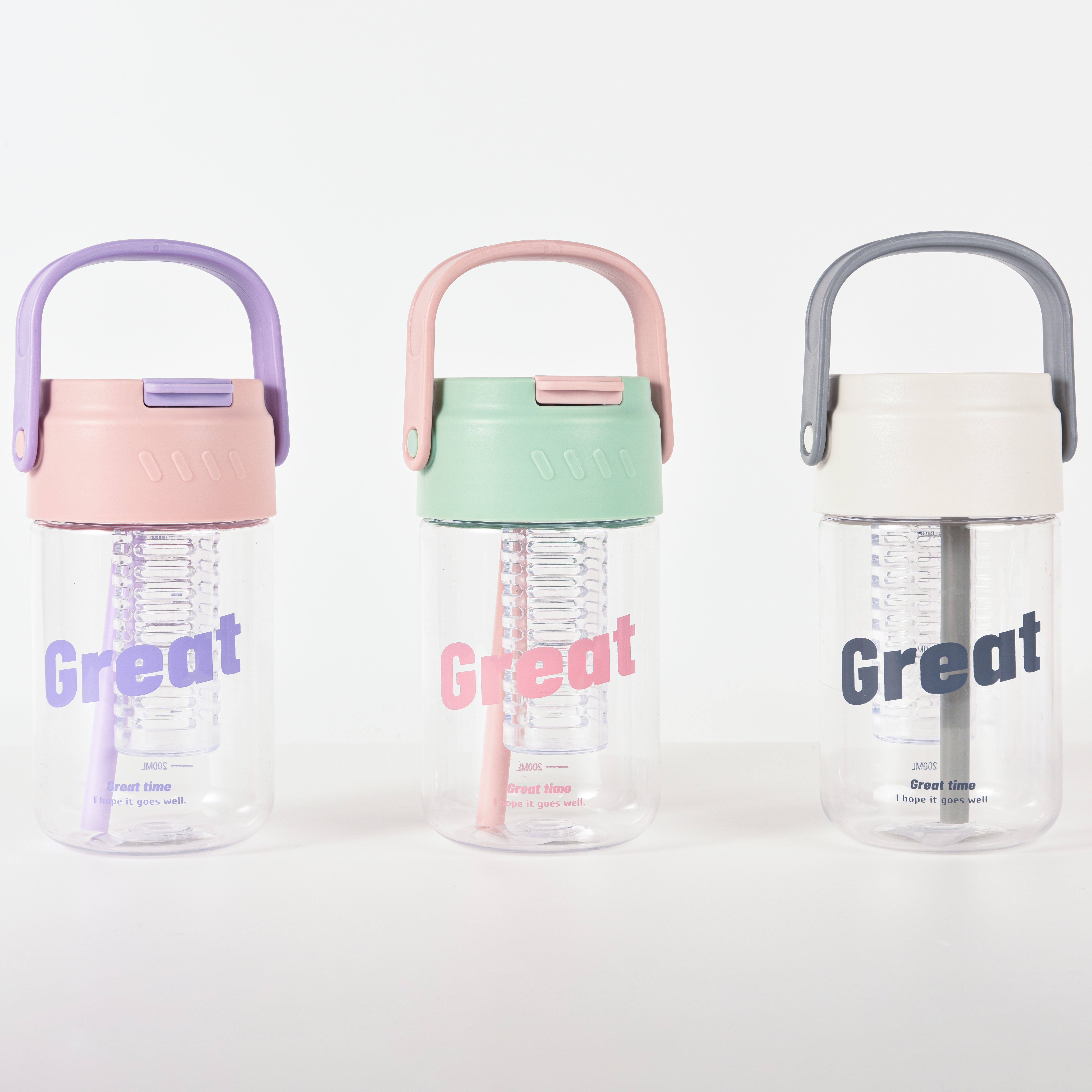 NXF Custom logo 600ml transparent portable cute plastic sport clear drinking water bottle with handle