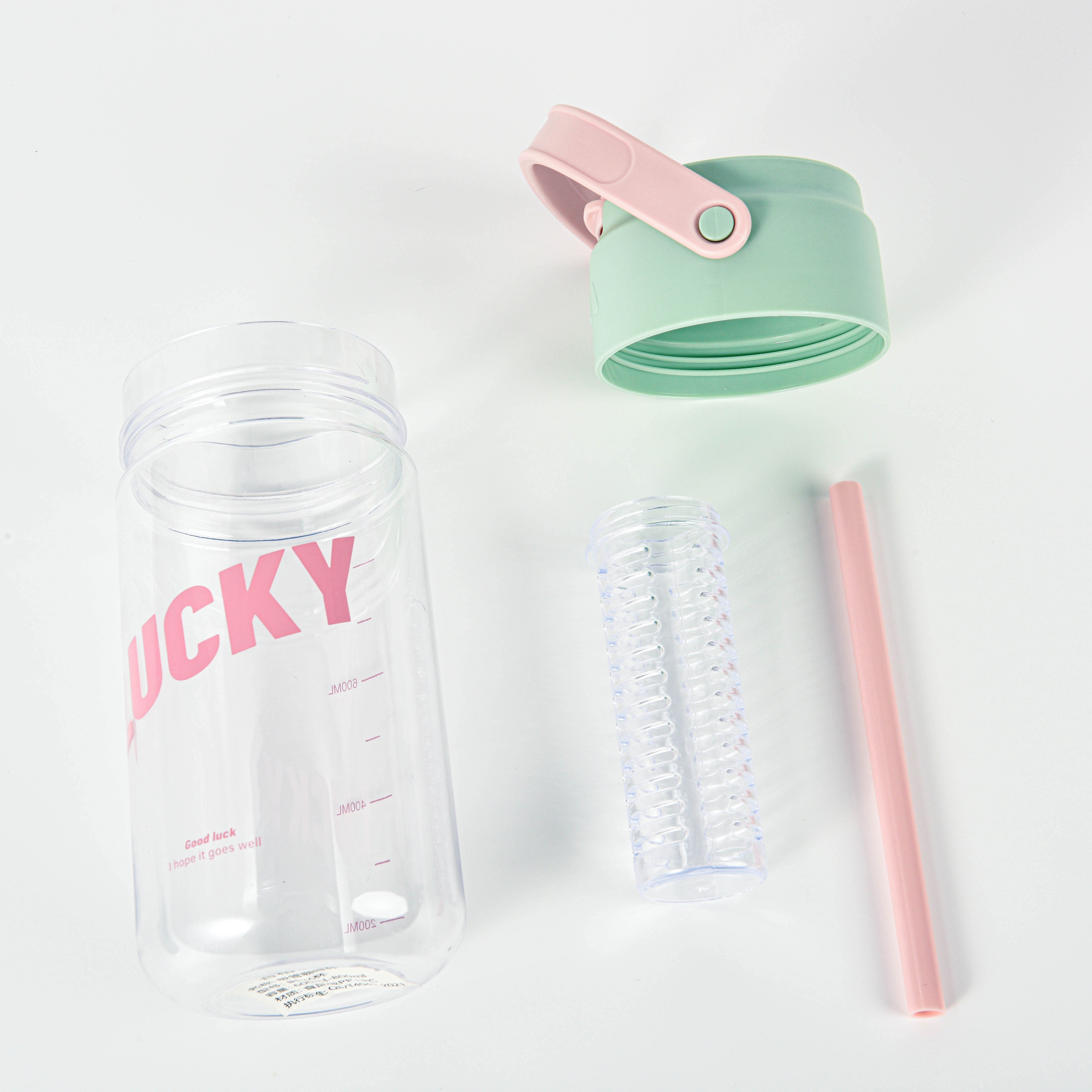 NXF Custom logo 600ml transparent portable cute plastic sport clear drinking water bottle with handle