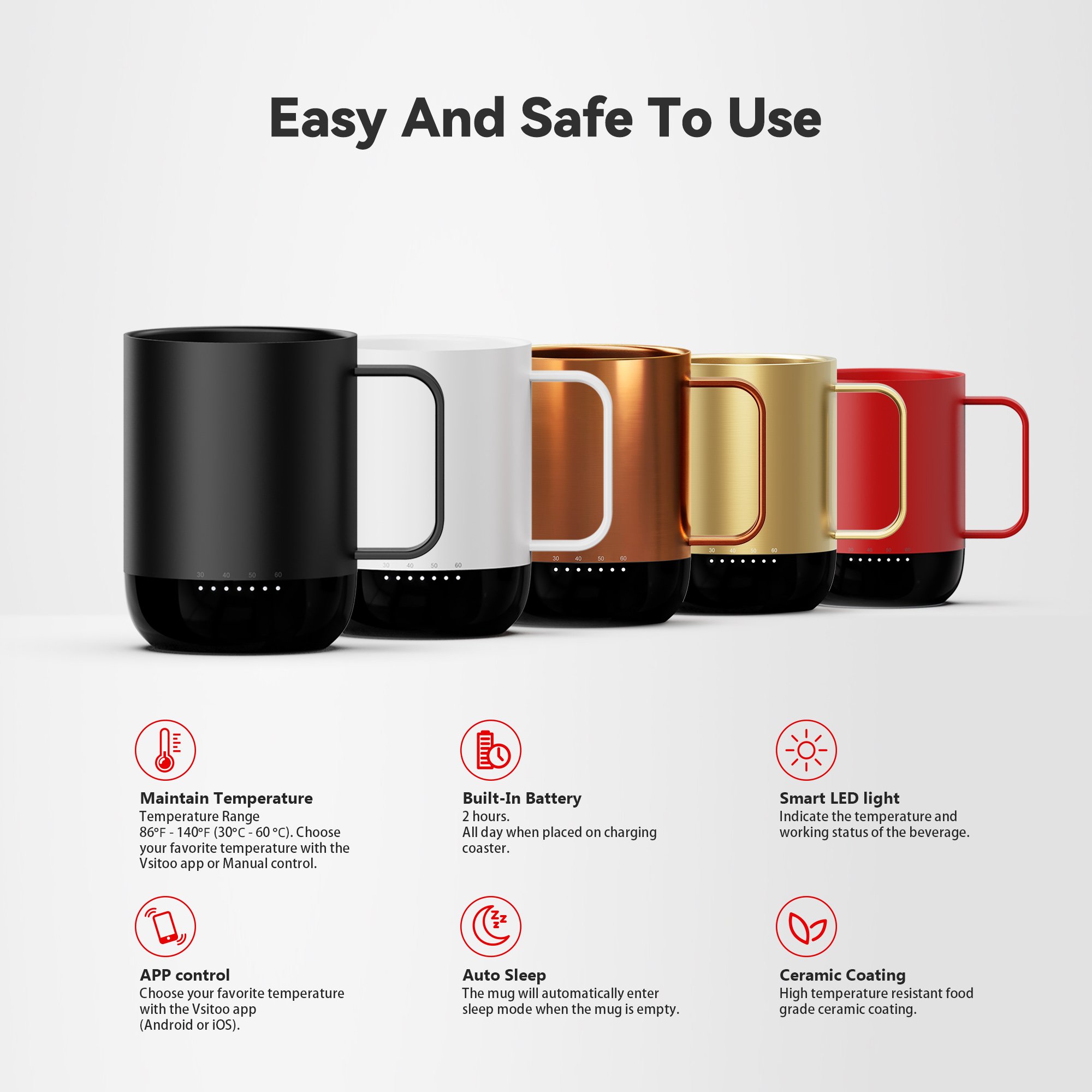 High-end Temperature Control Smart heating Mug 14 Oz App-Controlled Heated Coffee Mug with 4-8hours Battery Life smart drinkware