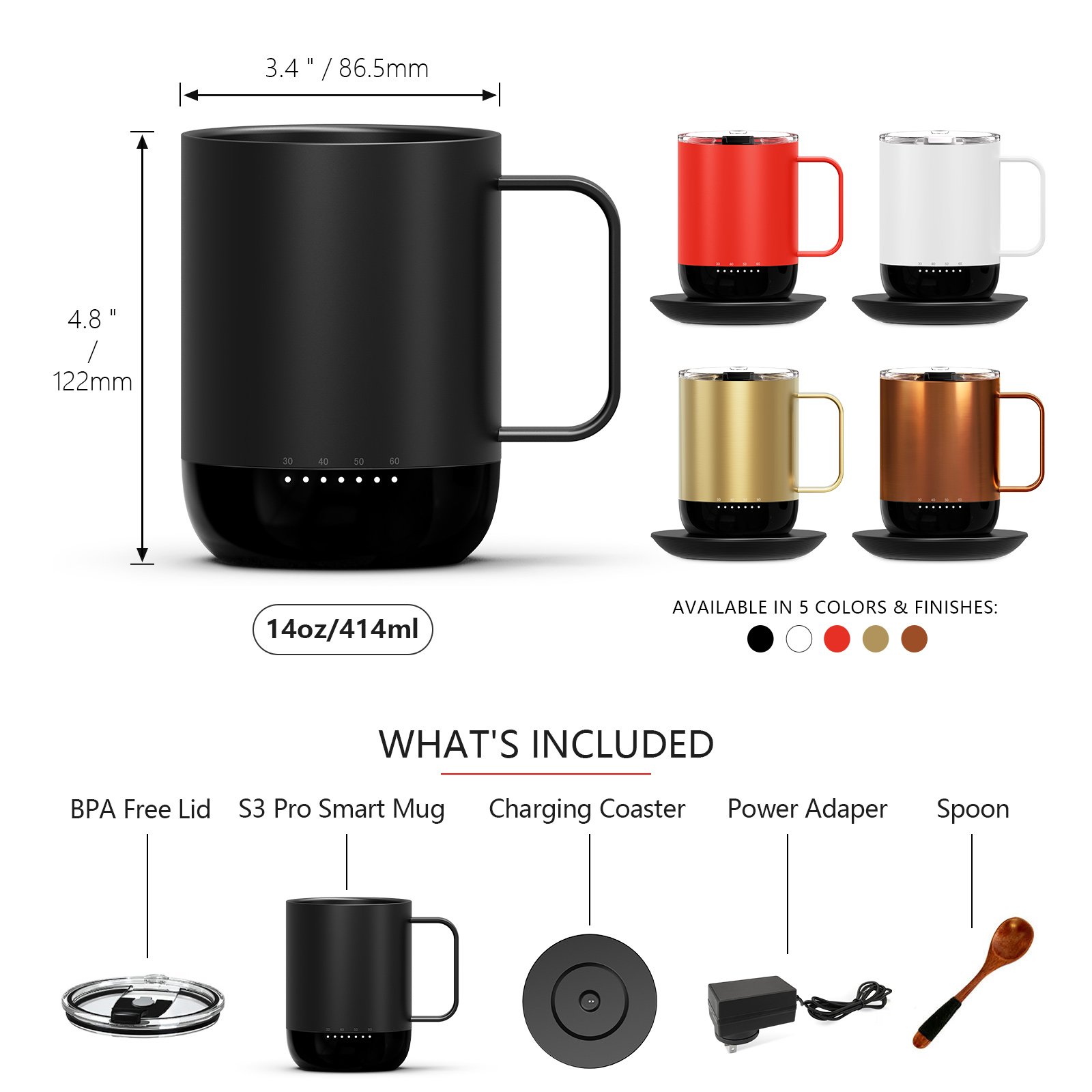 High-end Temperature Control Smart heating Mug 14 Oz App-Controlled Heated Coffee Mug with 4-8hours Battery Life smart drinkware
