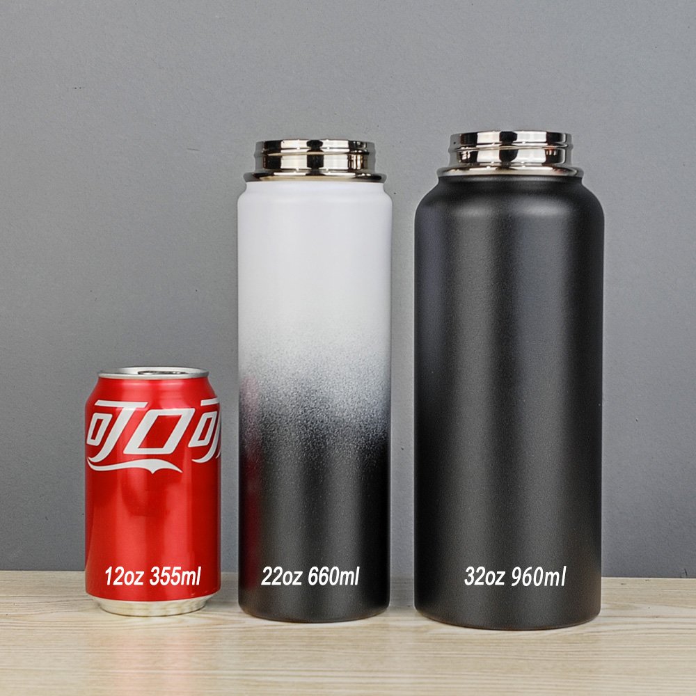 Insulated Stainless Steel Water Bottle 32 oz Double Walled Flask Leakproof Vacuum Thermo Mug Keep Beverages Cold For 24 Hrs Hot