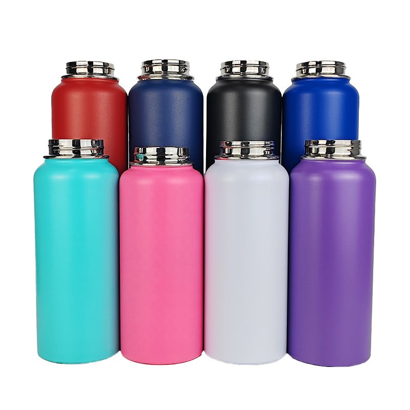 Insulated Stainless Steel Water Bottle 32 oz Double Walled Flask Leakproof Vacuum Thermo Mug Keep Beverages Cold For 24 Hrs Hot