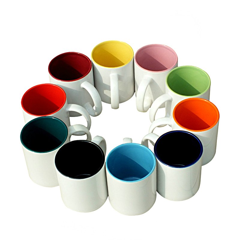 Customize logo 11oz top grade sublimation coating porcelain mug colorful custom heat transfer mug inner colorful