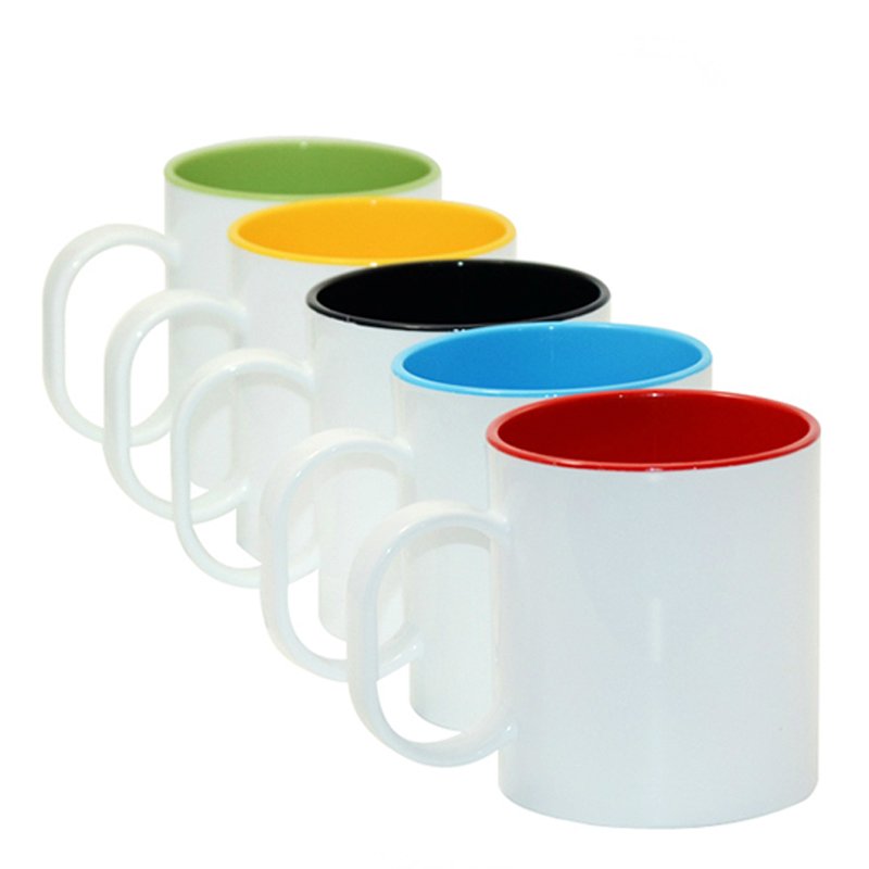 Customize logo 11oz top grade sublimation coating porcelain mug colorful custom heat transfer mug inner colorful