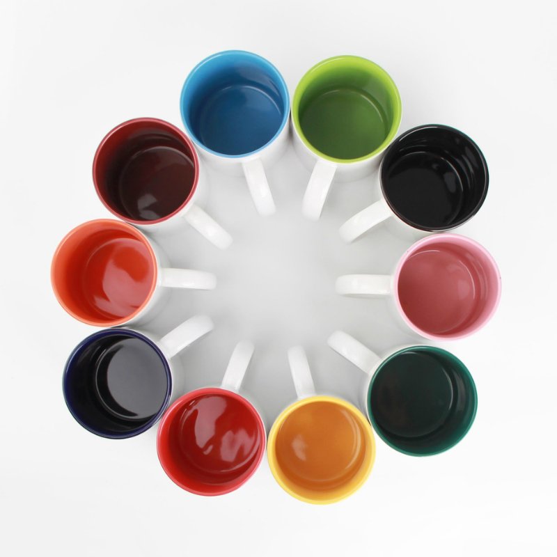 Customize logo 11oz top grade sublimation coating porcelain mug colorful custom heat transfer mug inner colorful