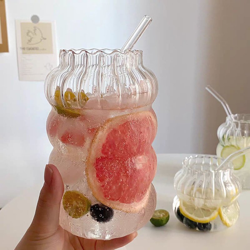 Wholesale Transparent Soda Water Cup Vertical Pattern Wave Glass Cup Multi Size Mug