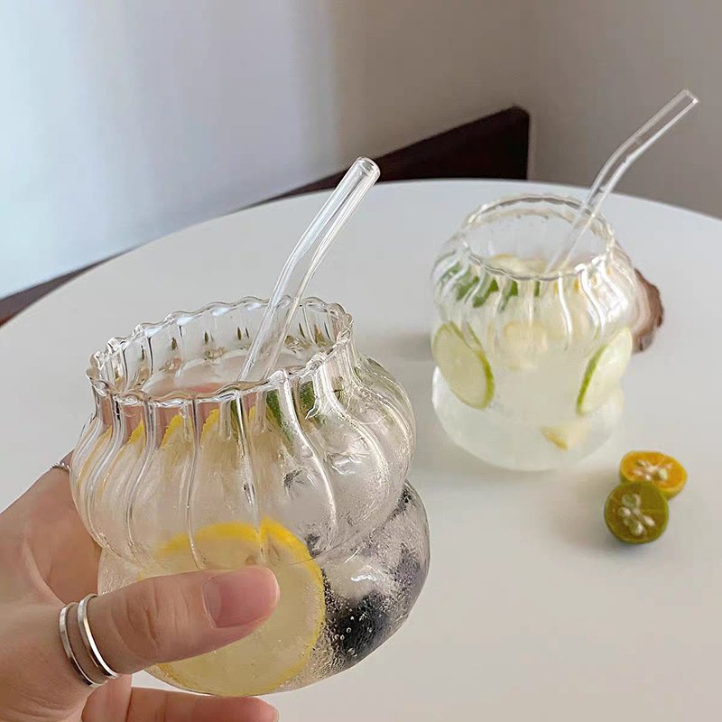 Wholesale Transparent Soda Water Cup Vertical Pattern Wave Glass Cup Multi Size Mug